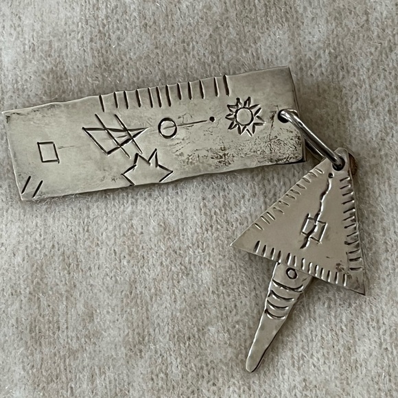 925 Sterling Silver Vintage 80’s Mexico Pin Brooch Native American Rectangle - Picture 4 of 11